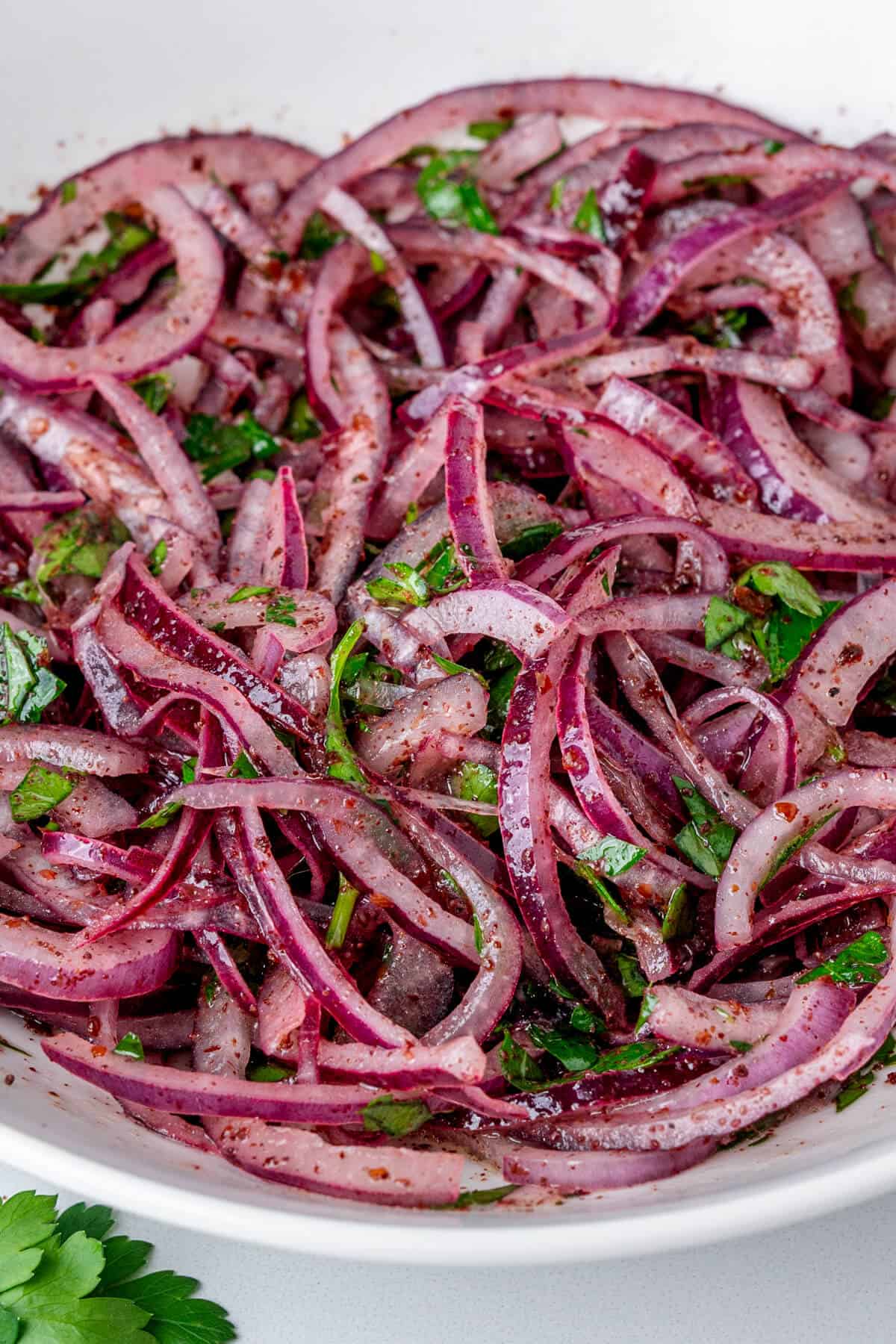 Turkish style marinated onions in a bowl