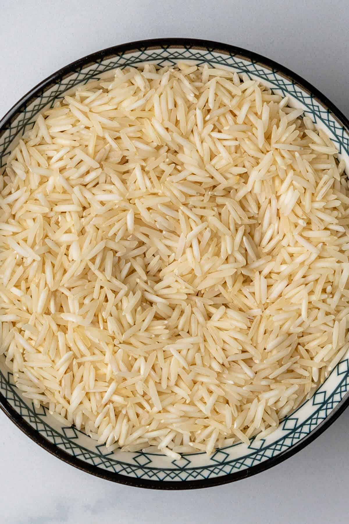 Basmati rice in a bowl before being cooked
