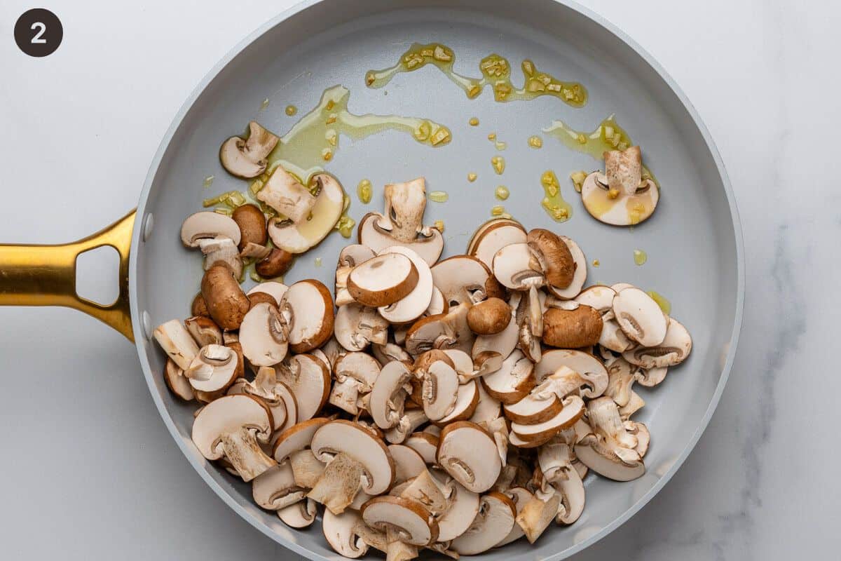 Mushrooms in a pan with oil and garlic