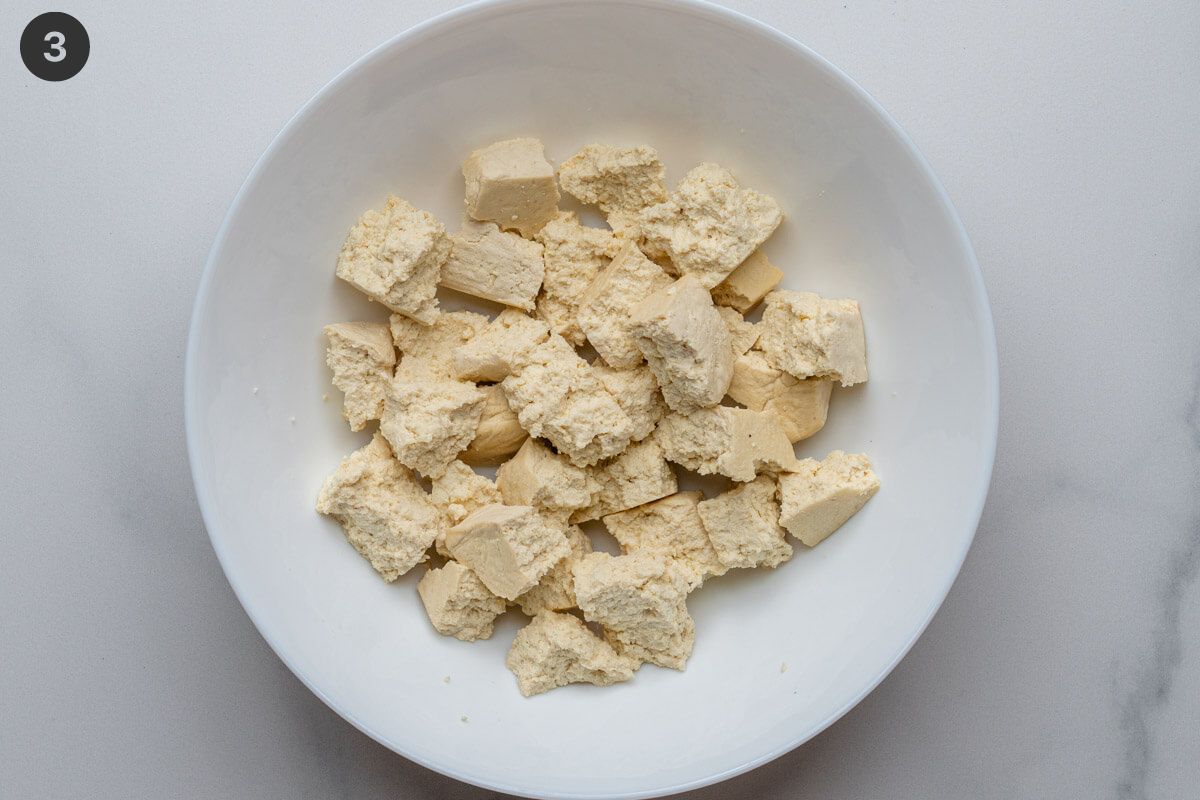 Tofu roughly ripped by hand into pieces