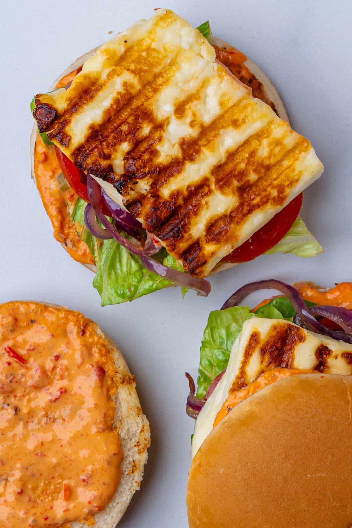 Halloumi burgers one open and one closed