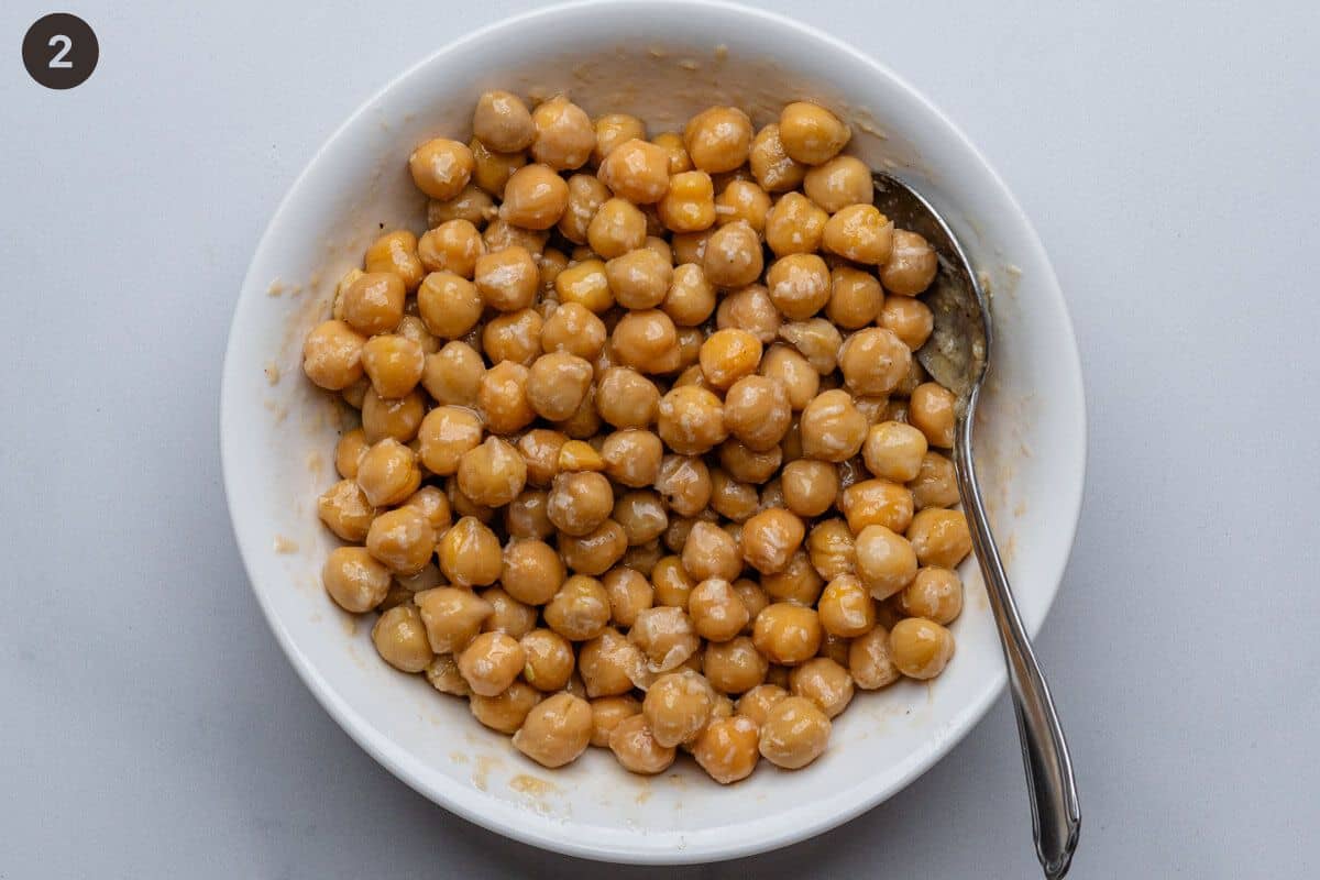 Chickpeas with dressing mixed together