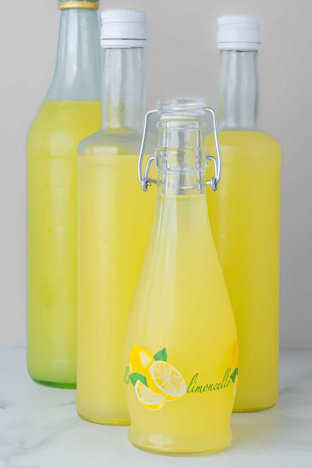 Glass bottles of limoncello