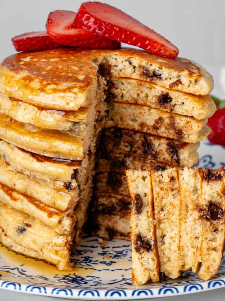 Stack of Oat Flour Pancakes with pieces on a fork