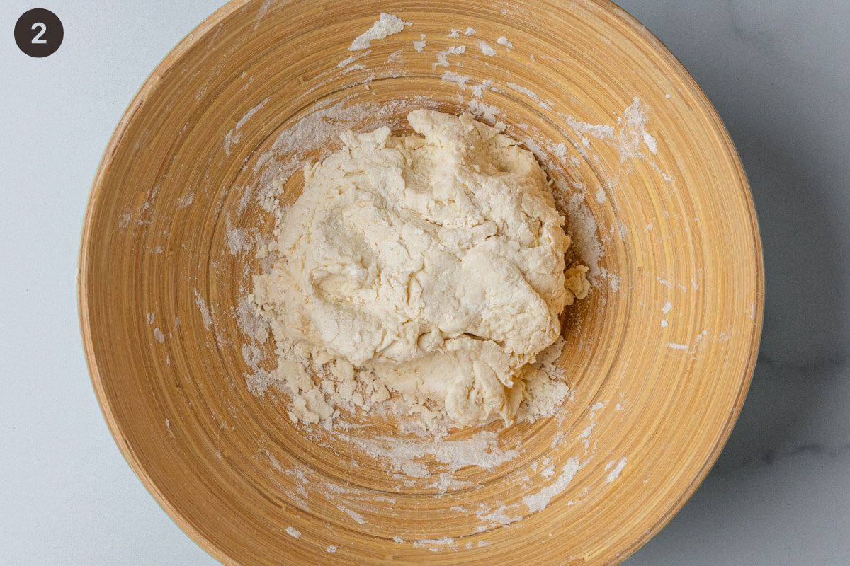 Yogurt and flour mixed into a rough dough