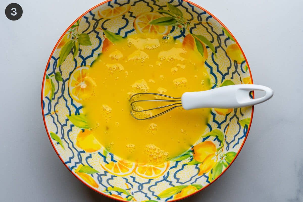 Eggs whisked in a large bowl