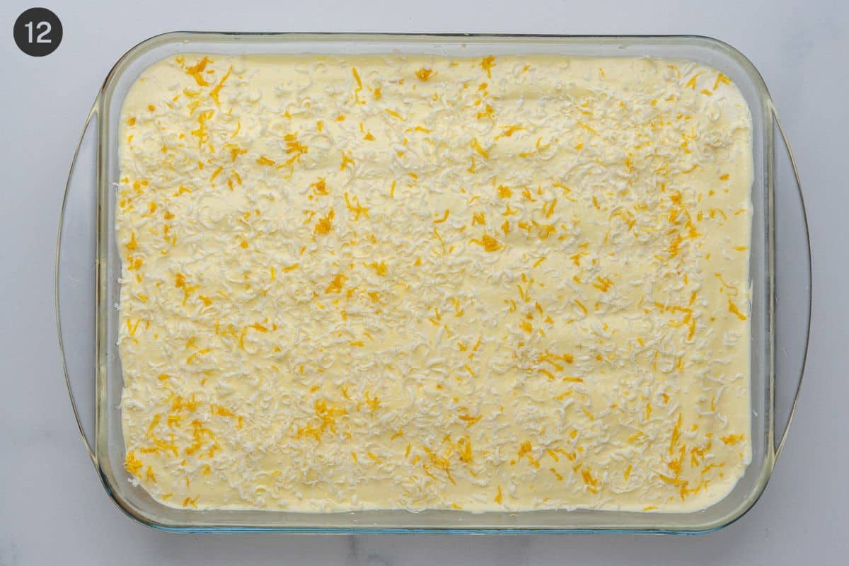 Final cream mixture with grated lemon zest and white chocolate