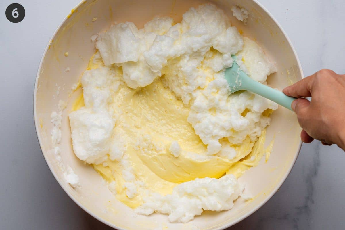 Whipped egg whites folded into cream mixtures