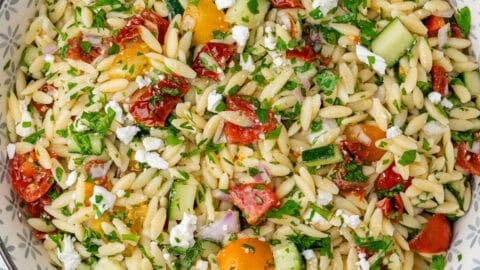 Orzo salad in a large bowl