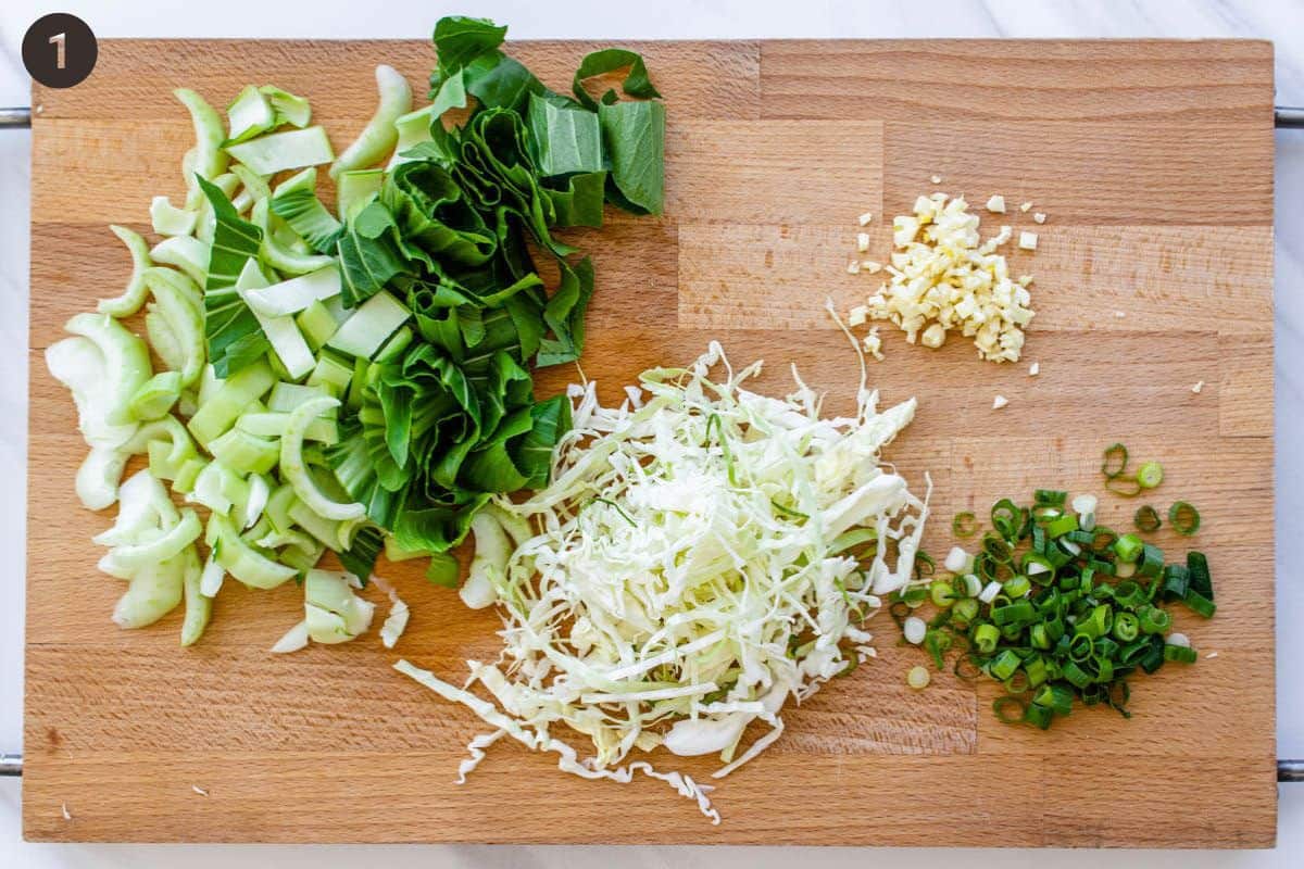 Chopped ingredients on a cutting board