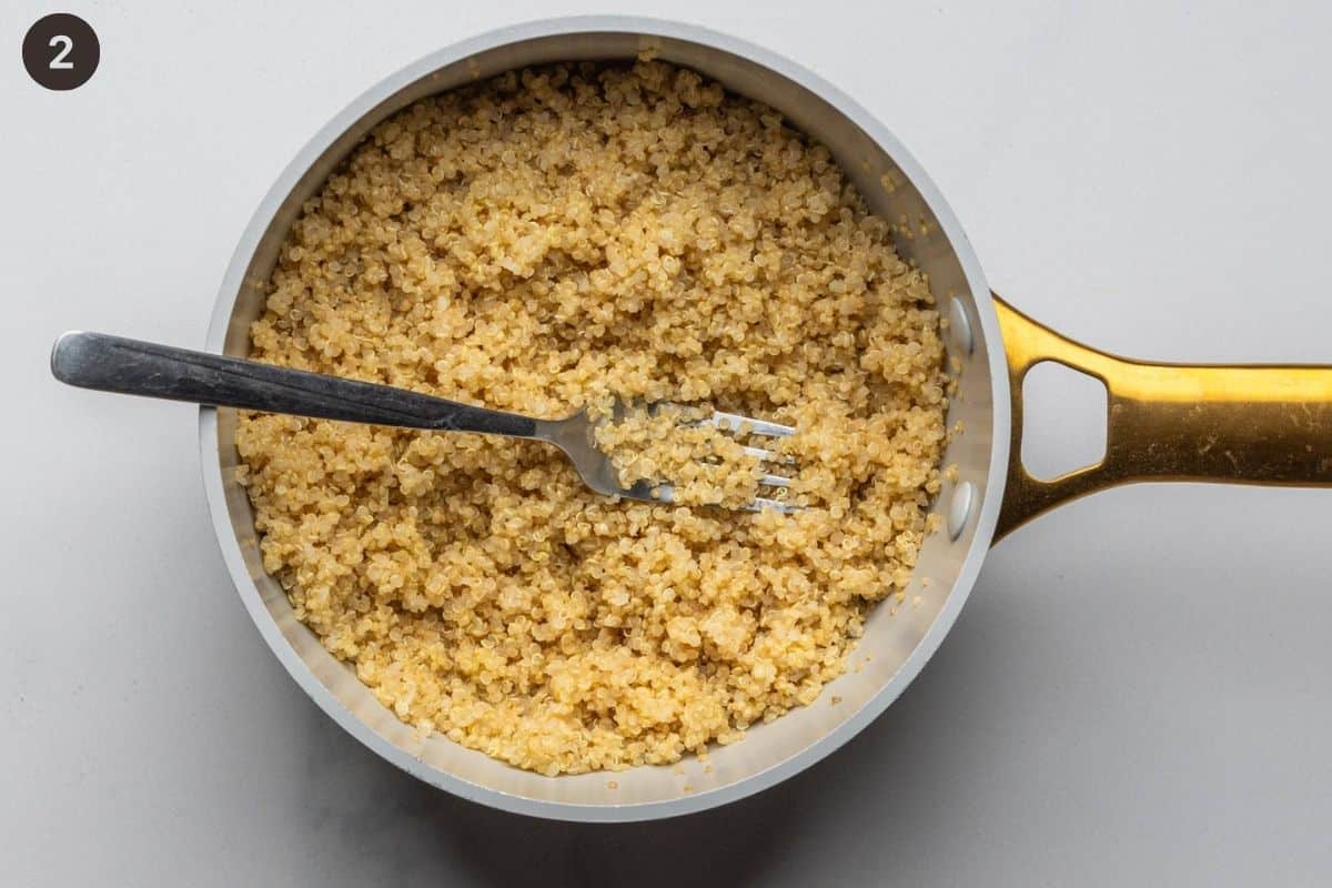 Fork used to fluff cooked quinoa
