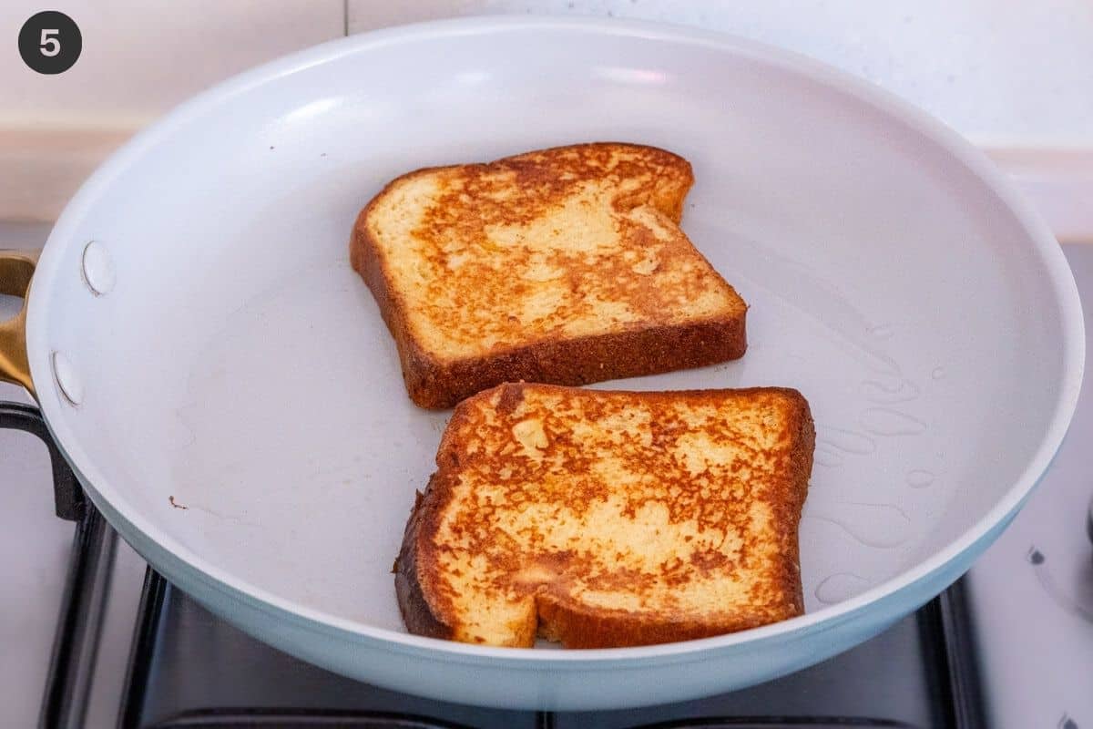 Toasts flipped to cook the other side