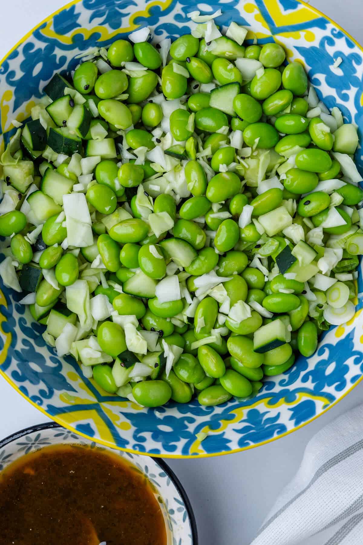 Chopped salad with sesame dressing on the side