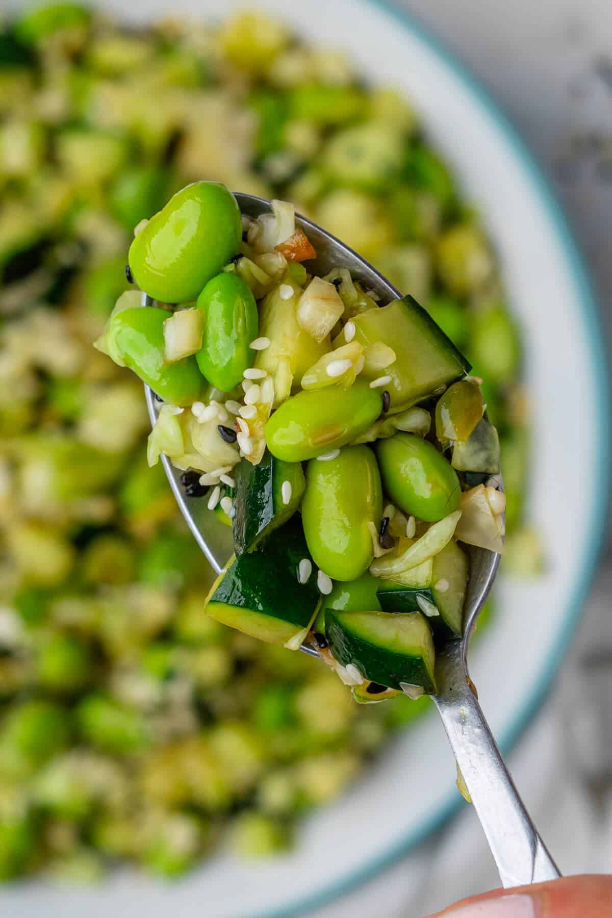 Close up of salad spoon