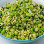 Edamame salad with sesame seeds on top