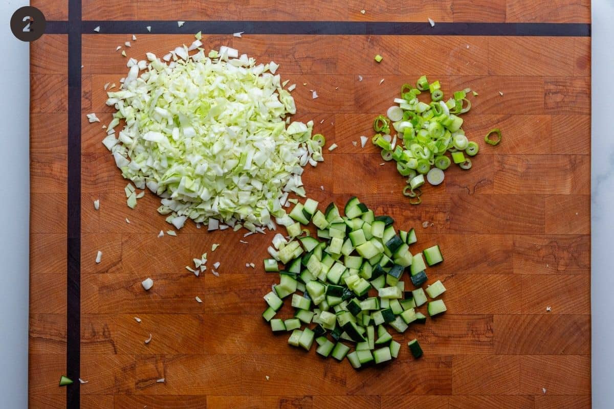 Chopped ingredients on a cutting board