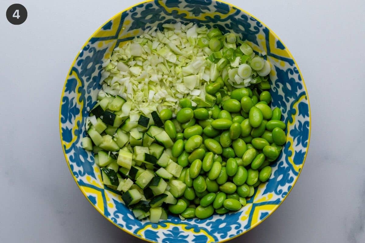 Salad ingredients separated in a bowl