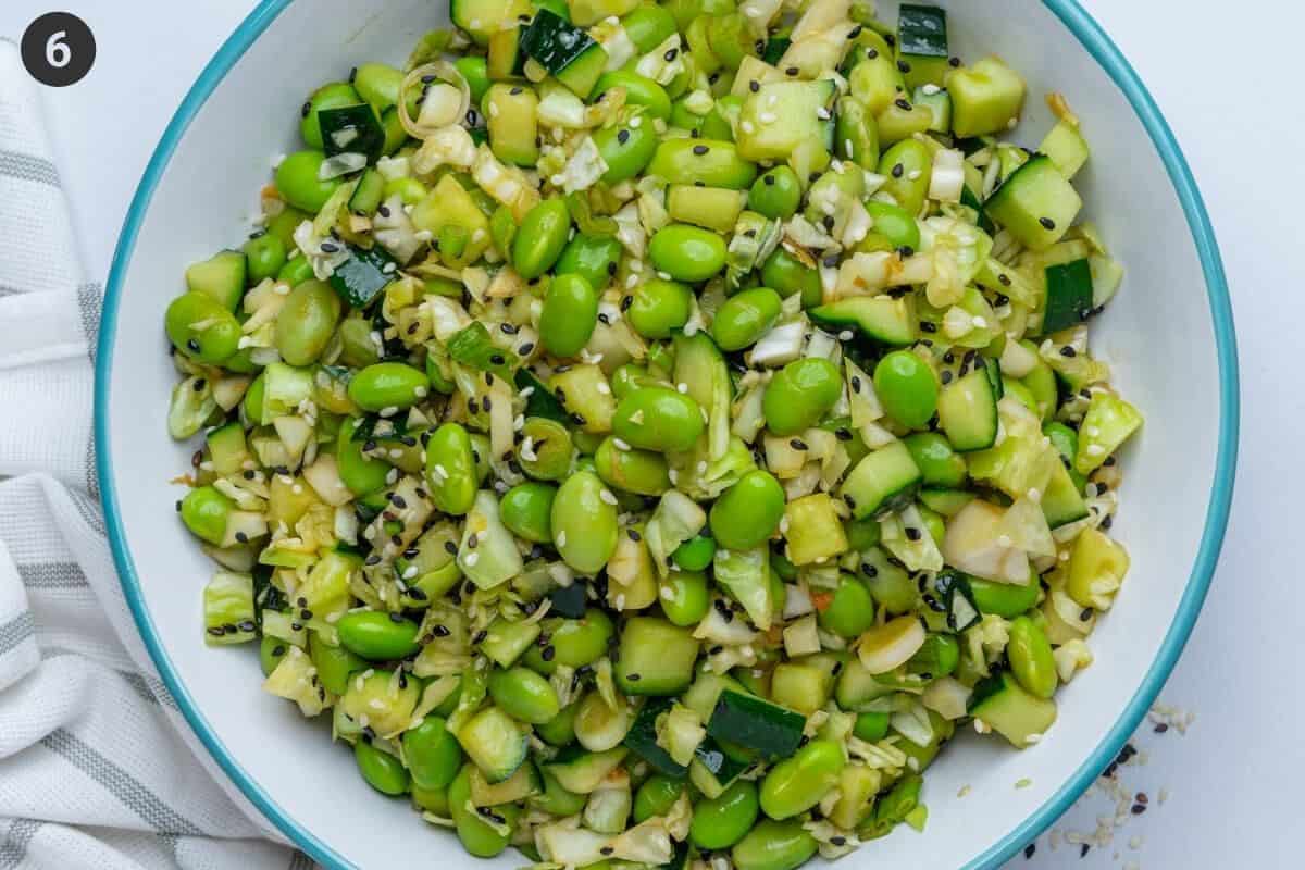 Final edamame salad with garnish on top