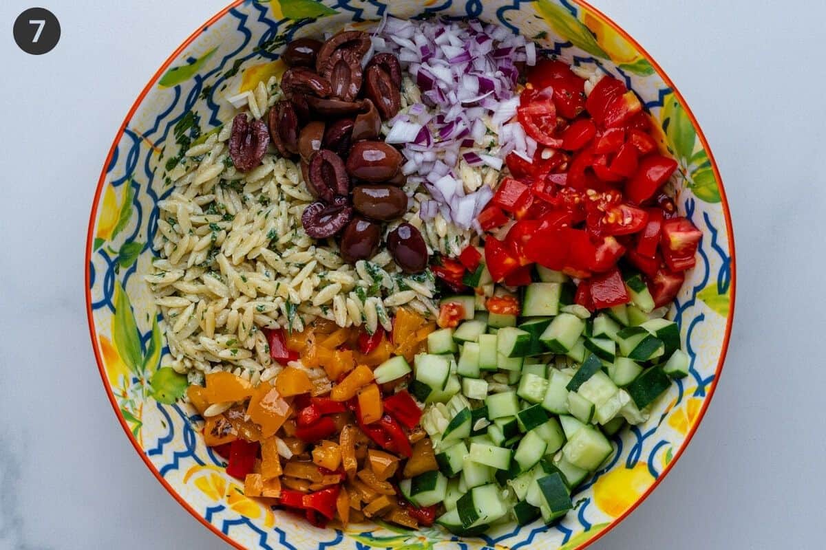 Salad ingredients separated in a bowl