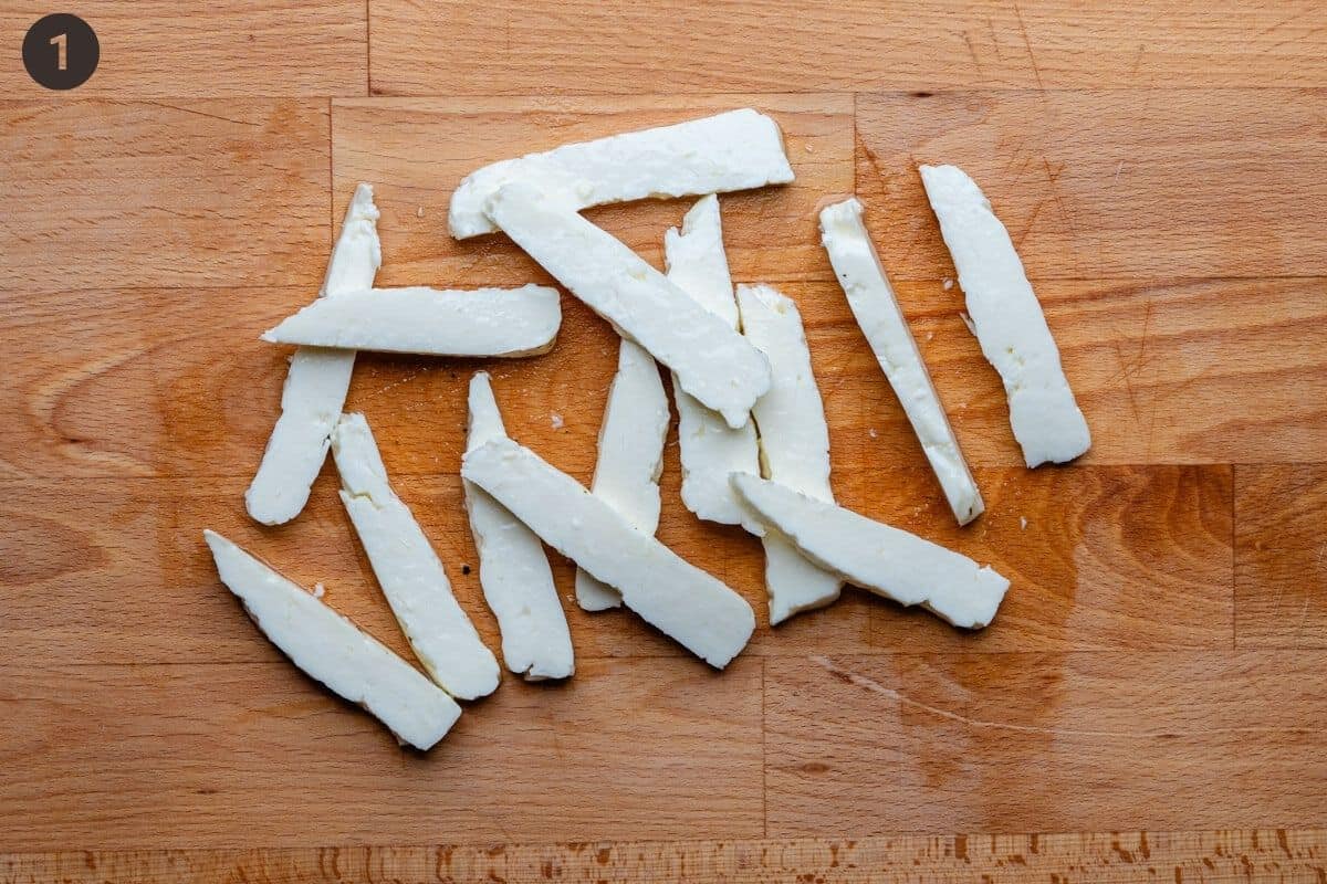 Halloumi cut into fries shapes