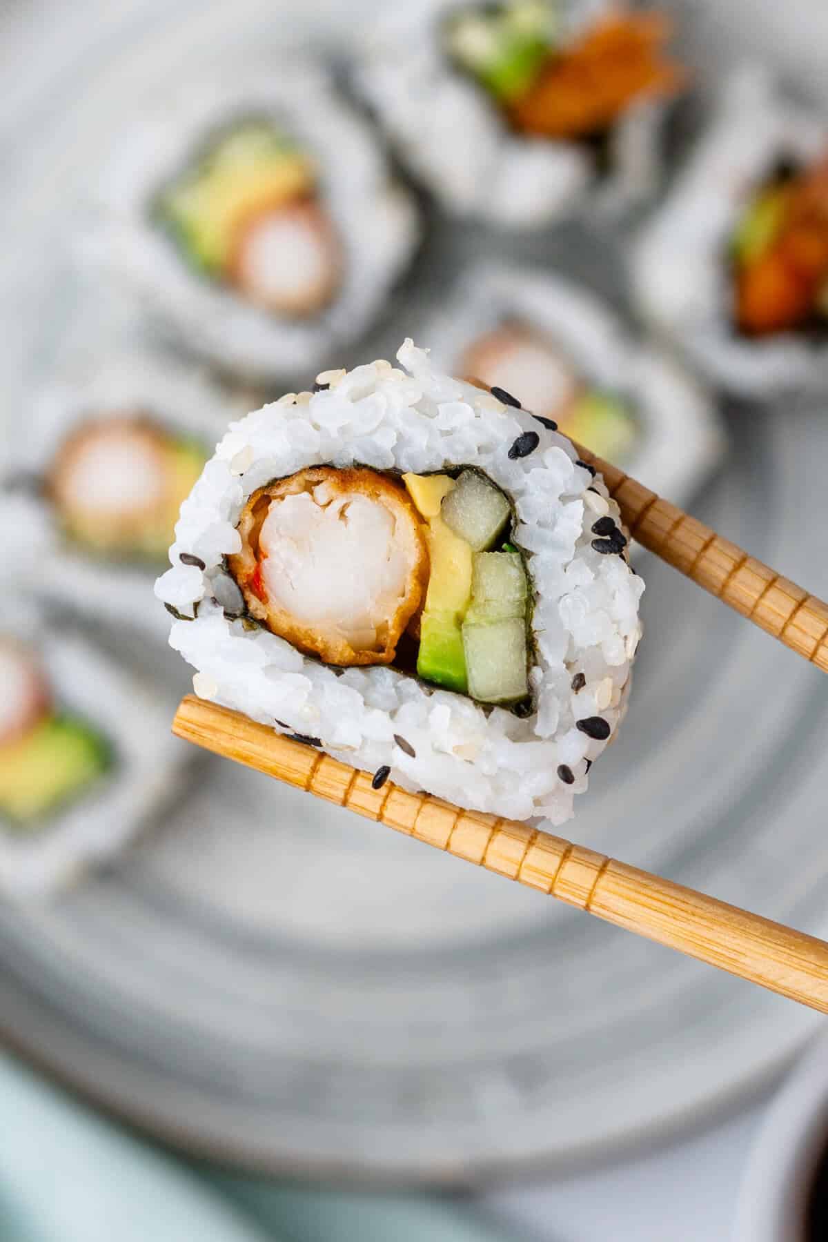 Close up of a piece of sushi