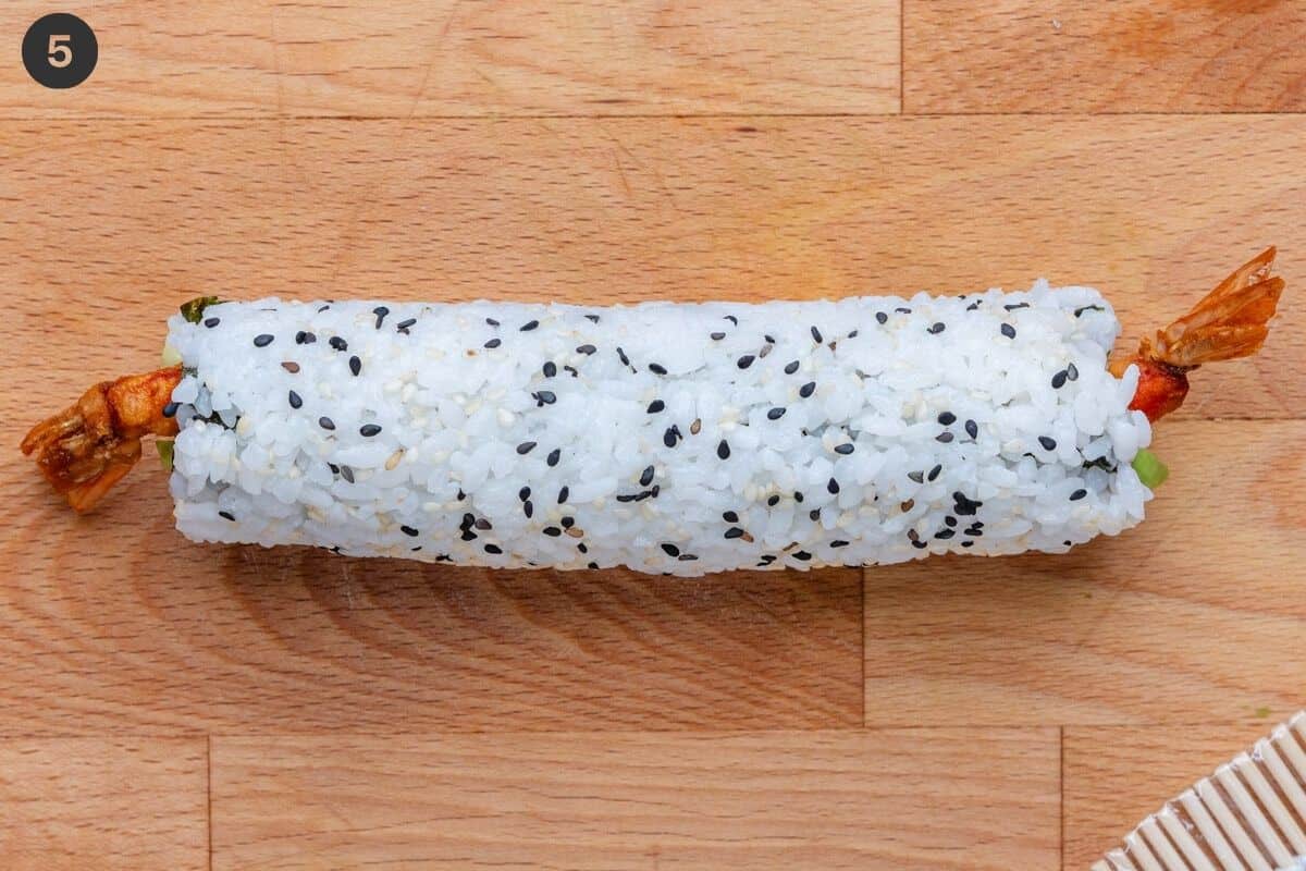 Sushi roll before being cut