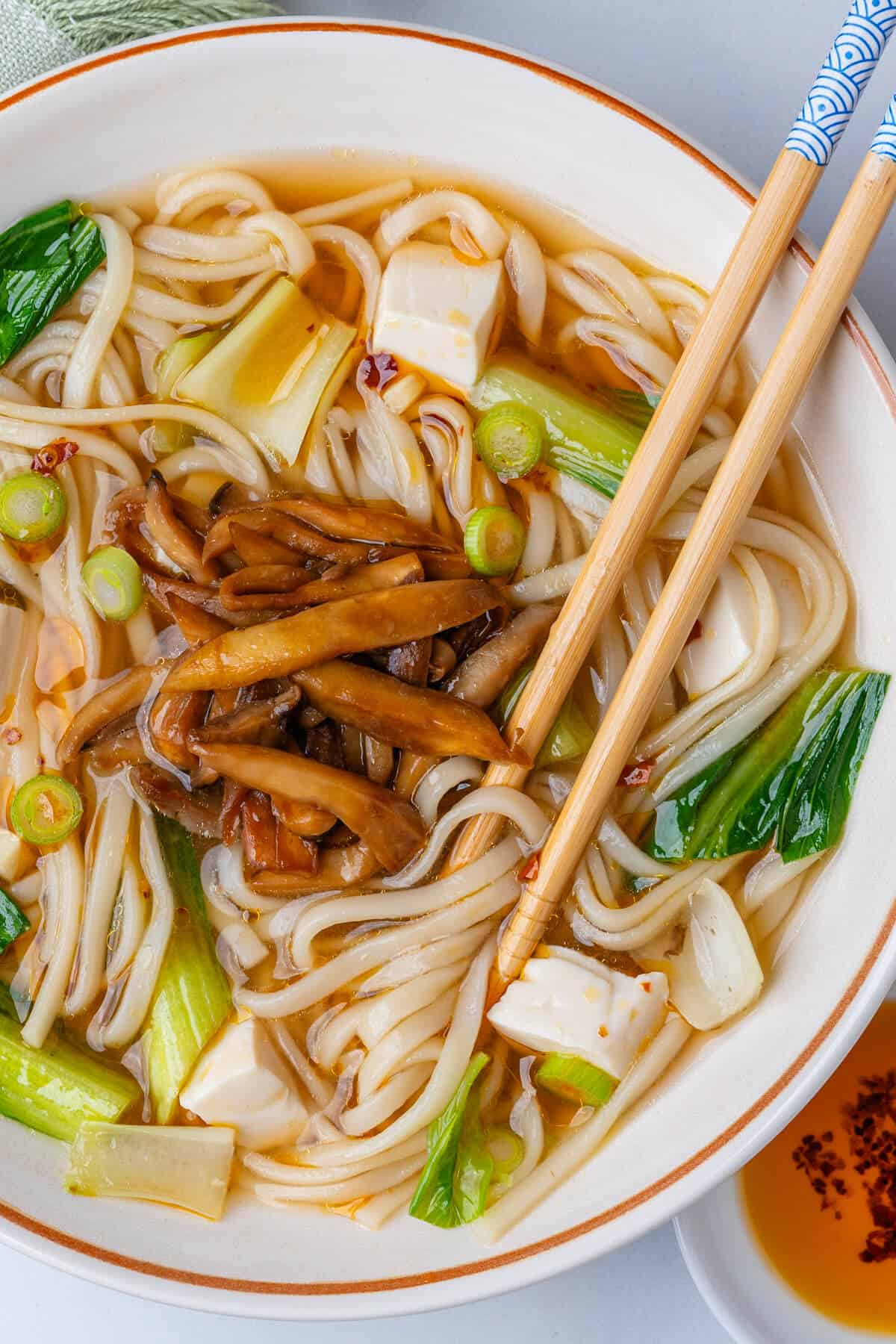 Udon noodle soup with miso broth