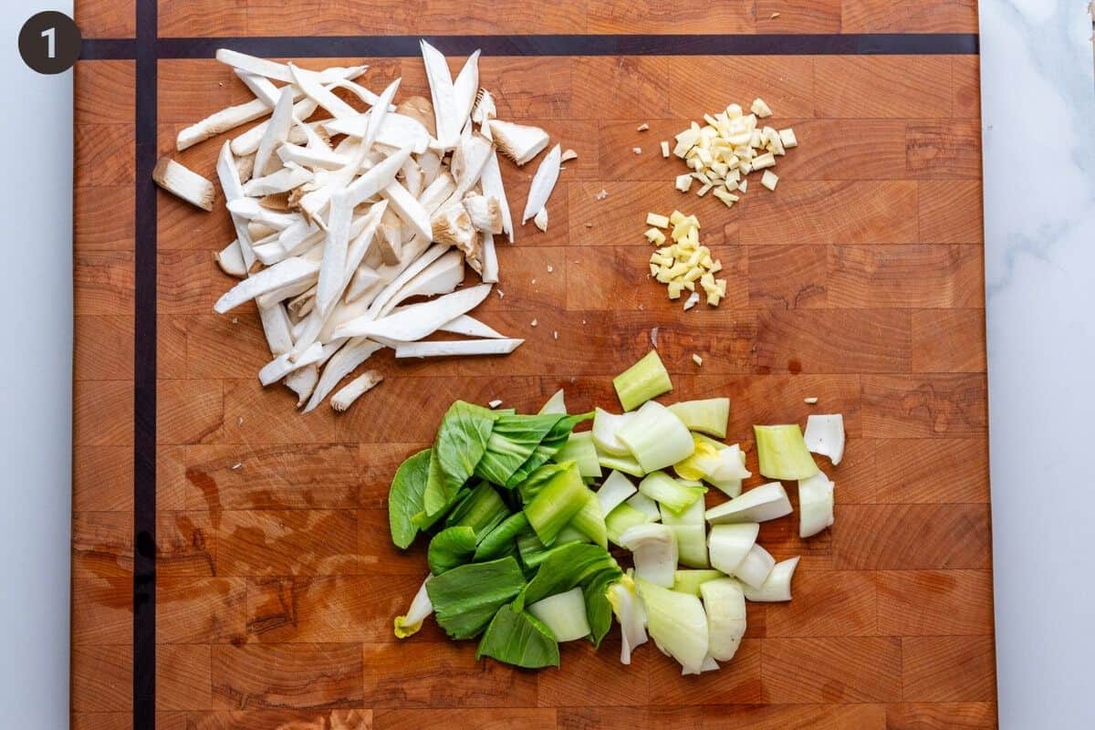 Ingredients being prepared on a cutting board