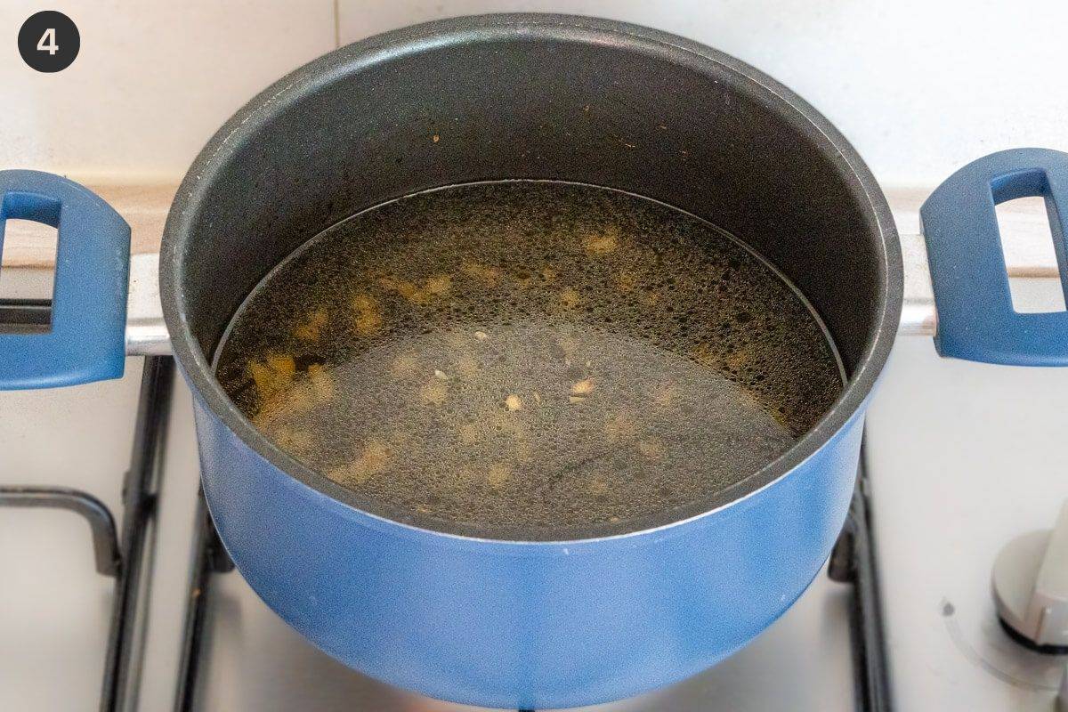 Miso broth being simmered in a pot