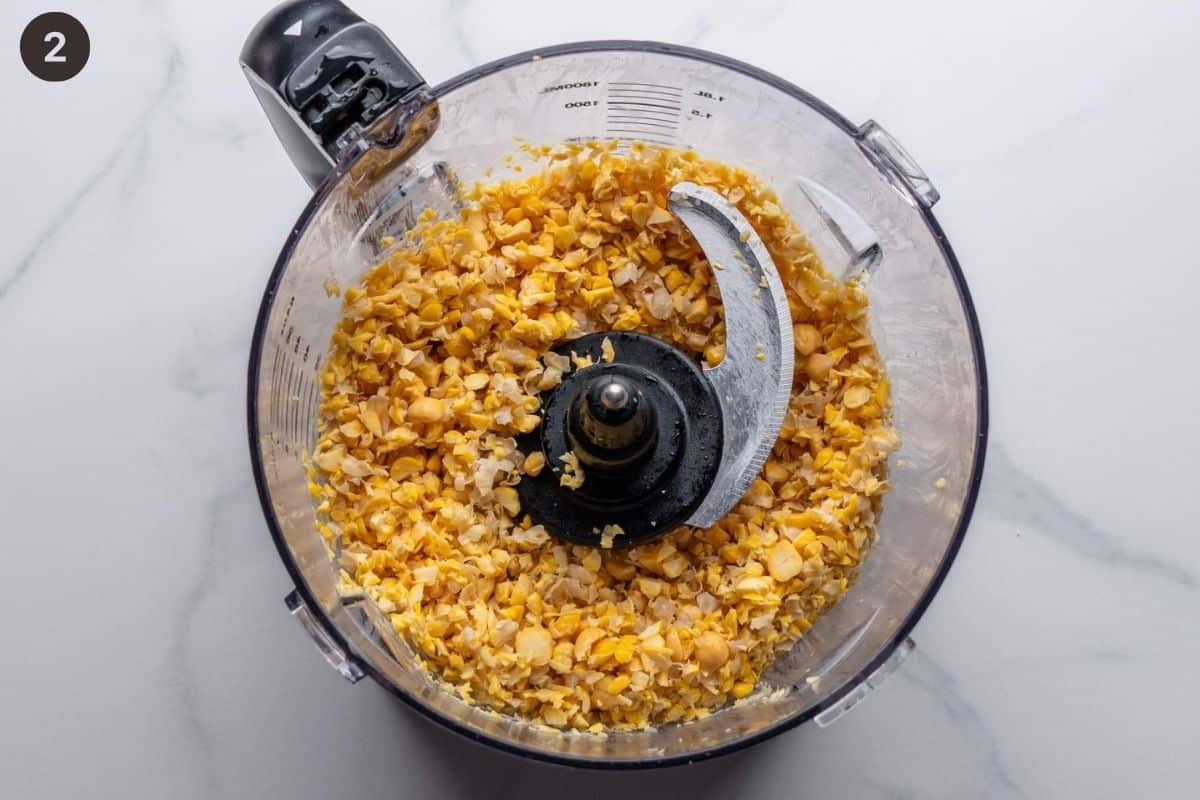 Chickpeas blended in a food processor