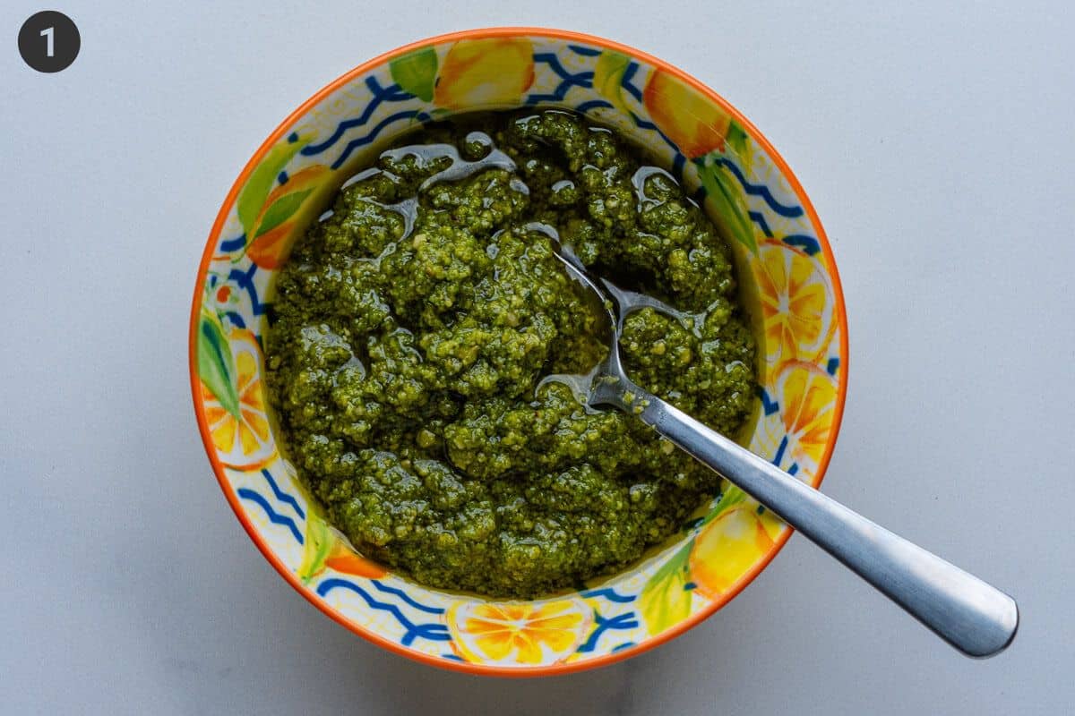 Homemade pesto in a bowl