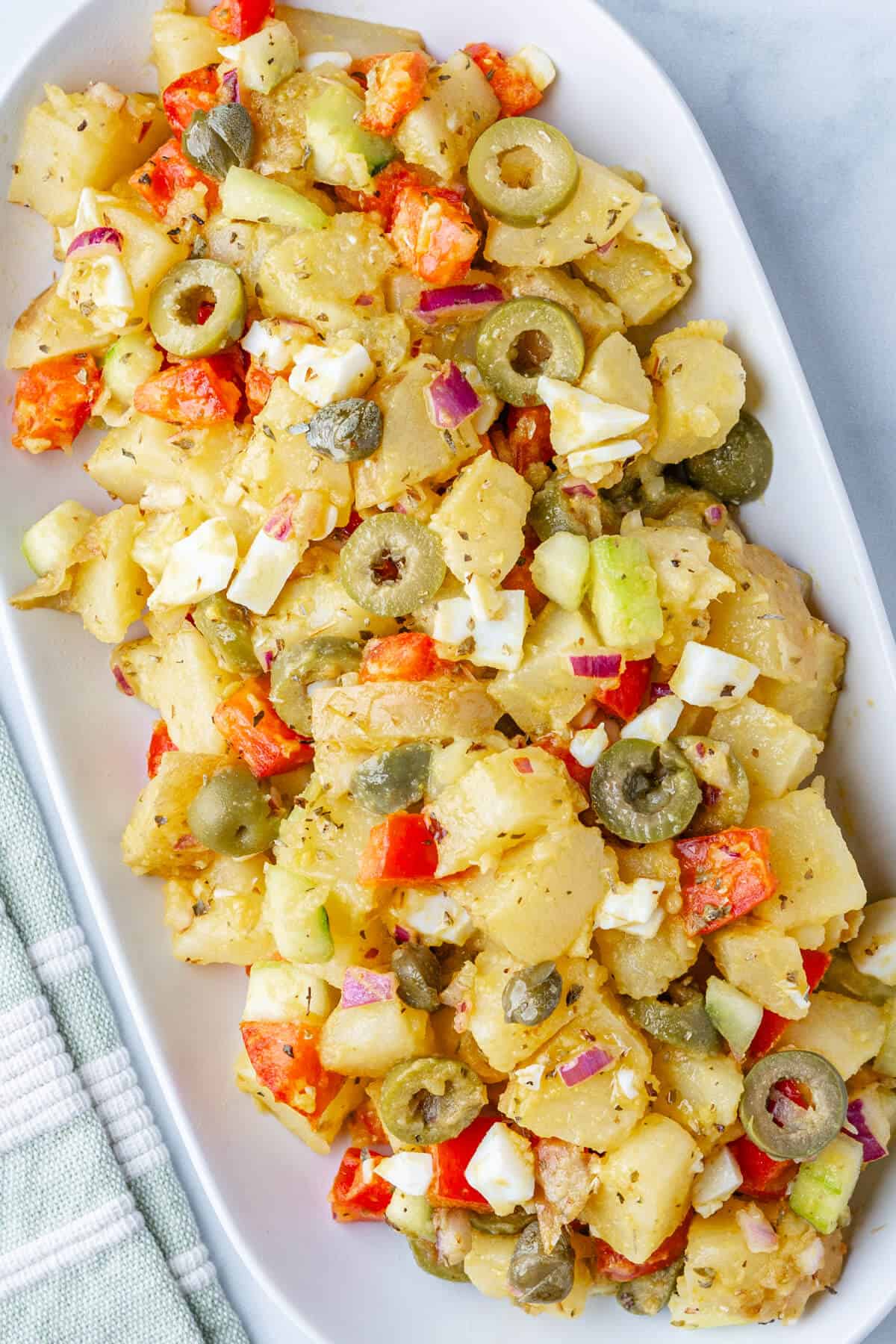 Italian potato salad on a serving plate