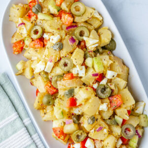 Italian potato salad in a serving dish