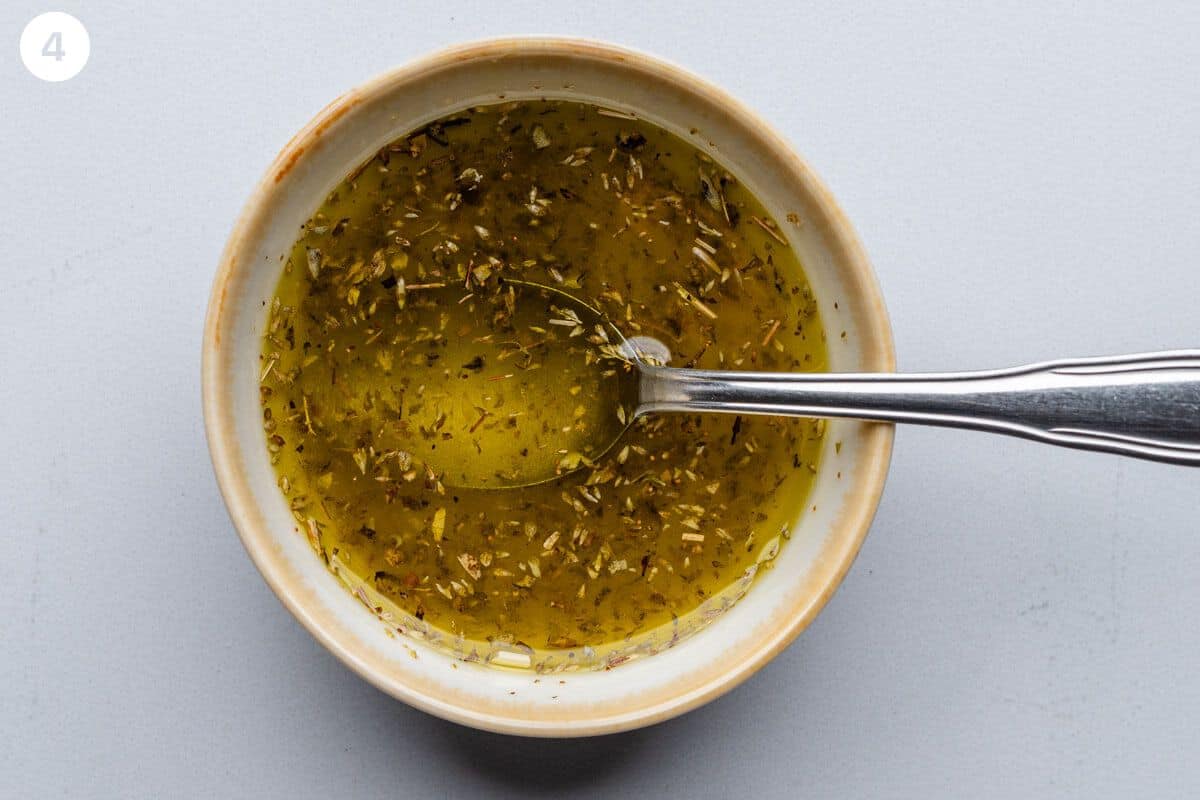 Salad dressing in a small bowl