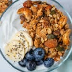 Protein Granola served with yogurt, berries and banana