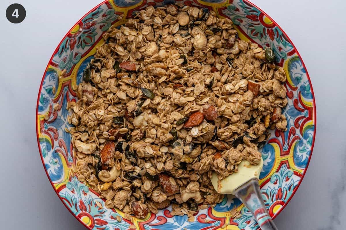 Dry and wet ingredients mixed together in a bowl