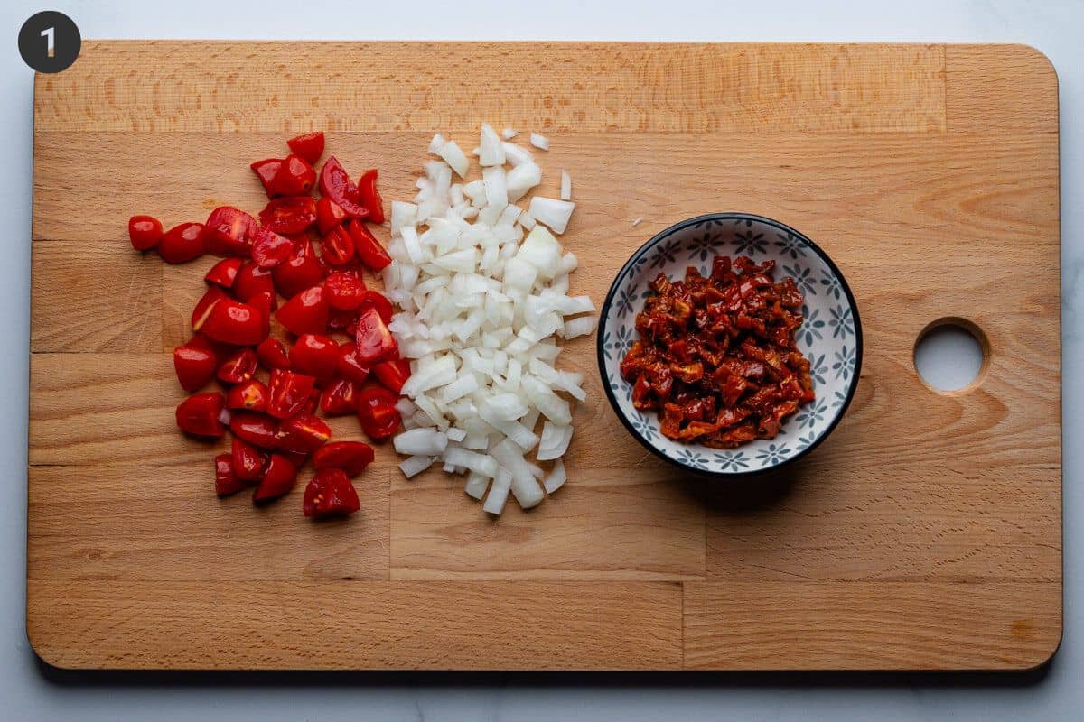 Ingredients chopped on a cutting board