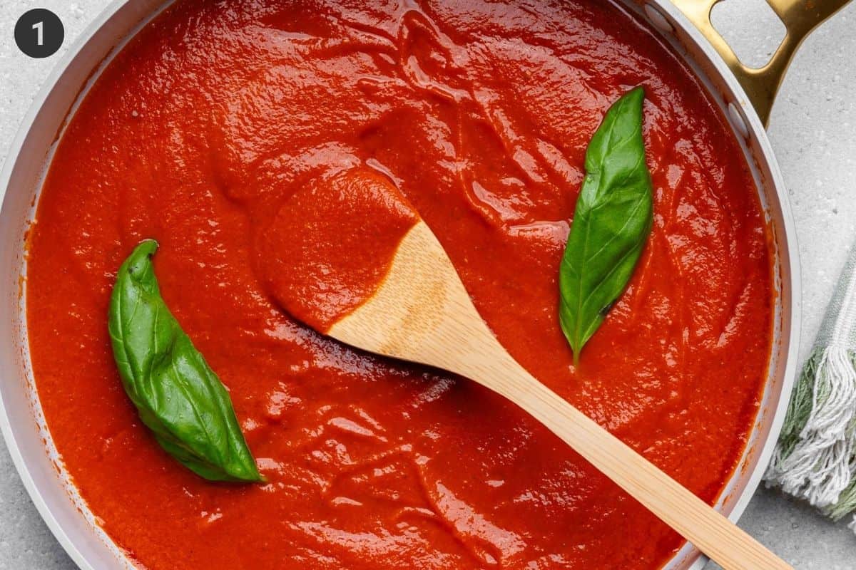 Pan of homemade Italian tomato sauce