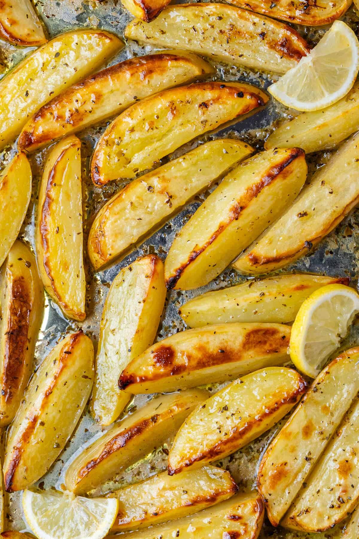 Close up of potatoes straight out of the oven