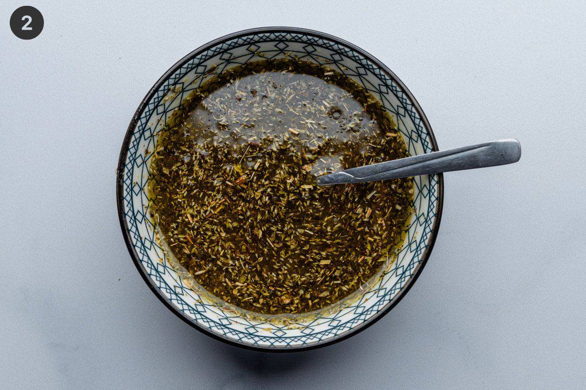 Dressing ingredients mixed in a small bowl