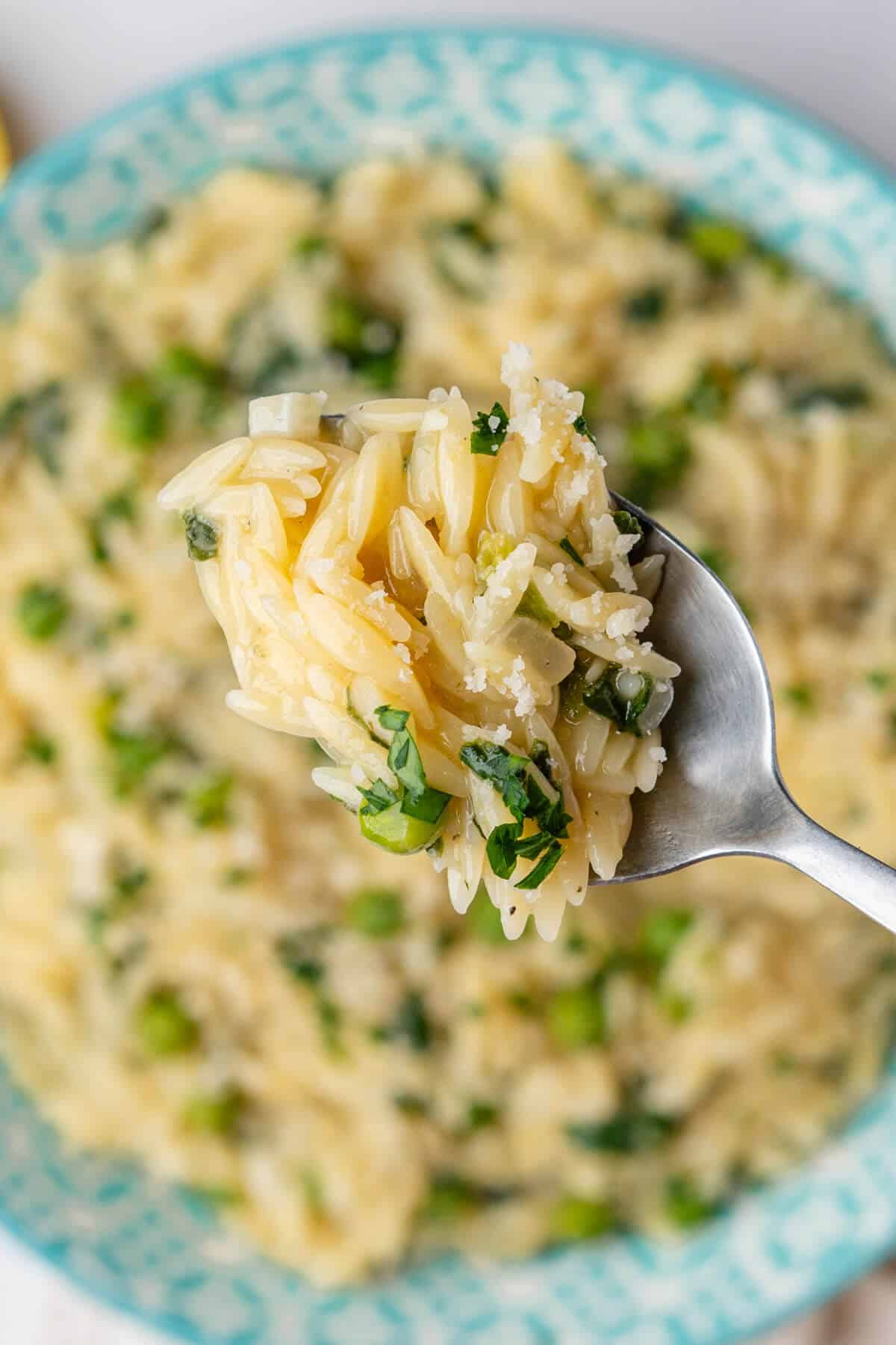 Close up of spoon to show pasta