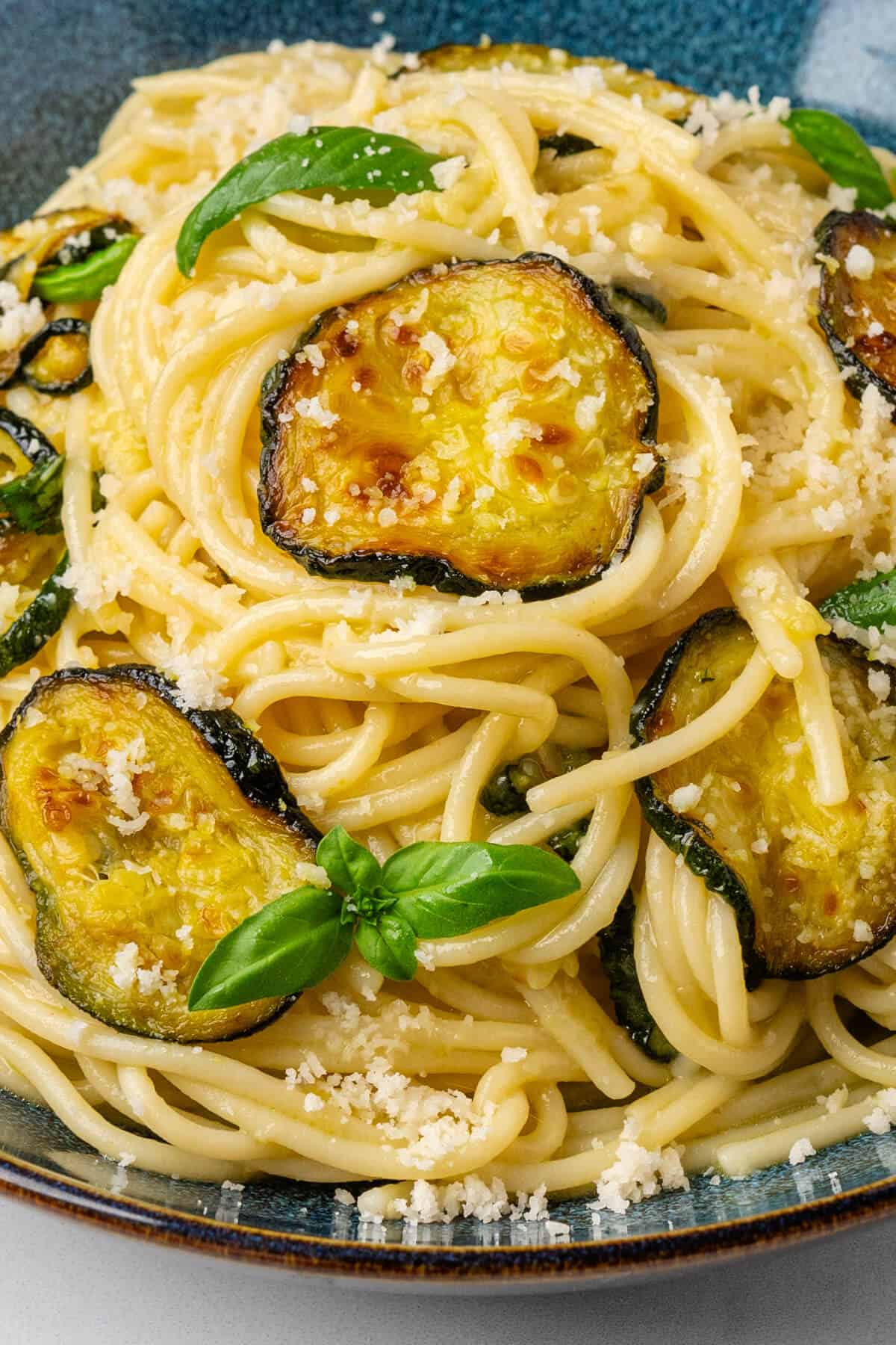 Close up of creamy bowl of pasta nerano