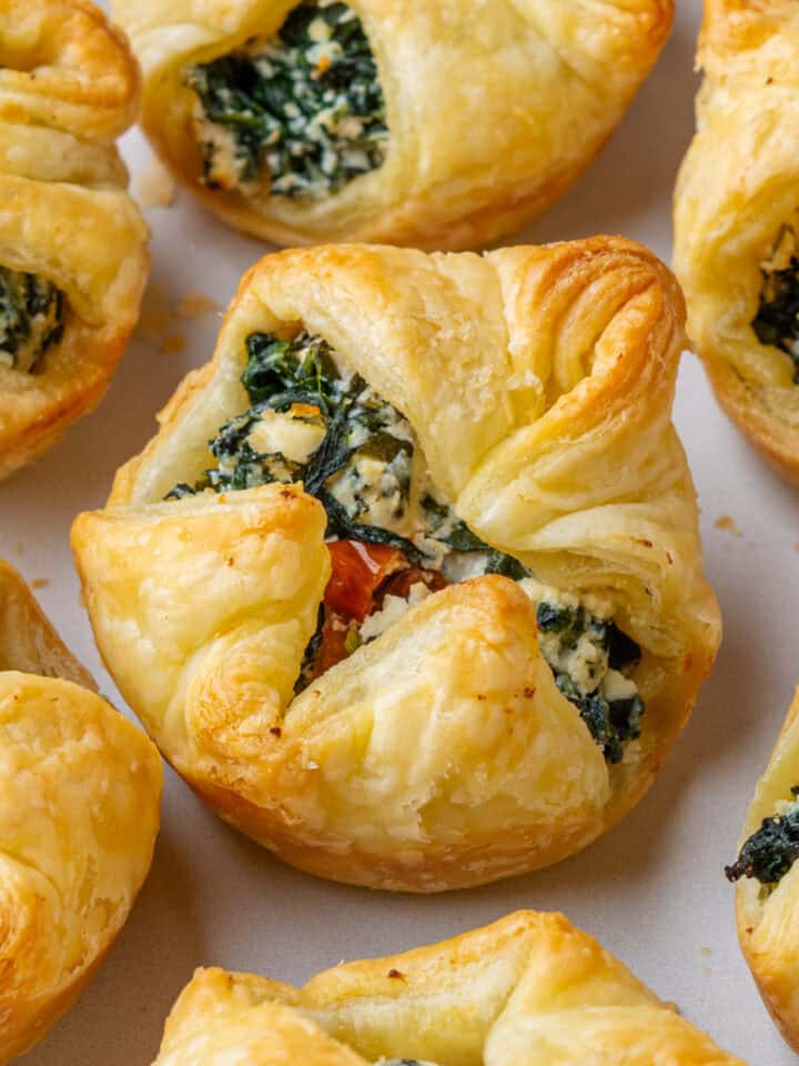 Spinach puffs pieces filled with feta and ricotta