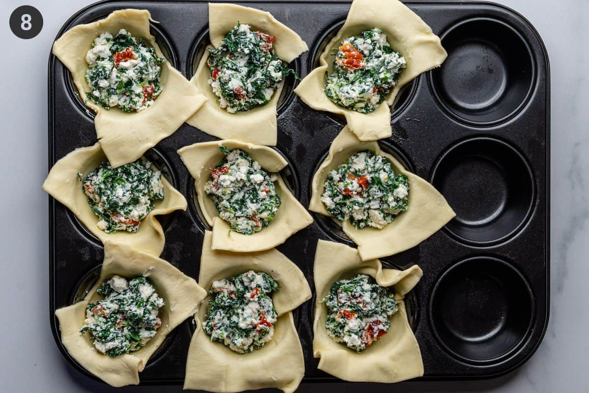 Filling mixture added to each puff pastry sheet