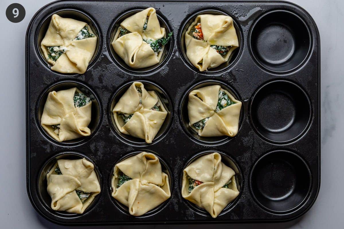 Puff pastries folded on the top ready for baking