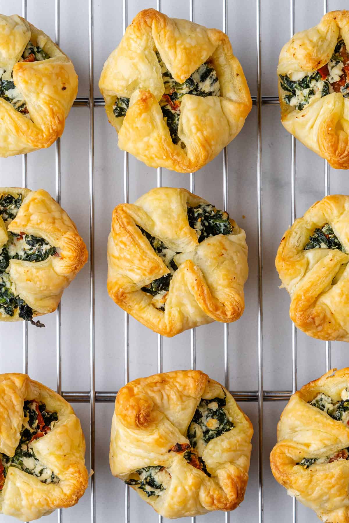 Cooked puffs on a cooling rack