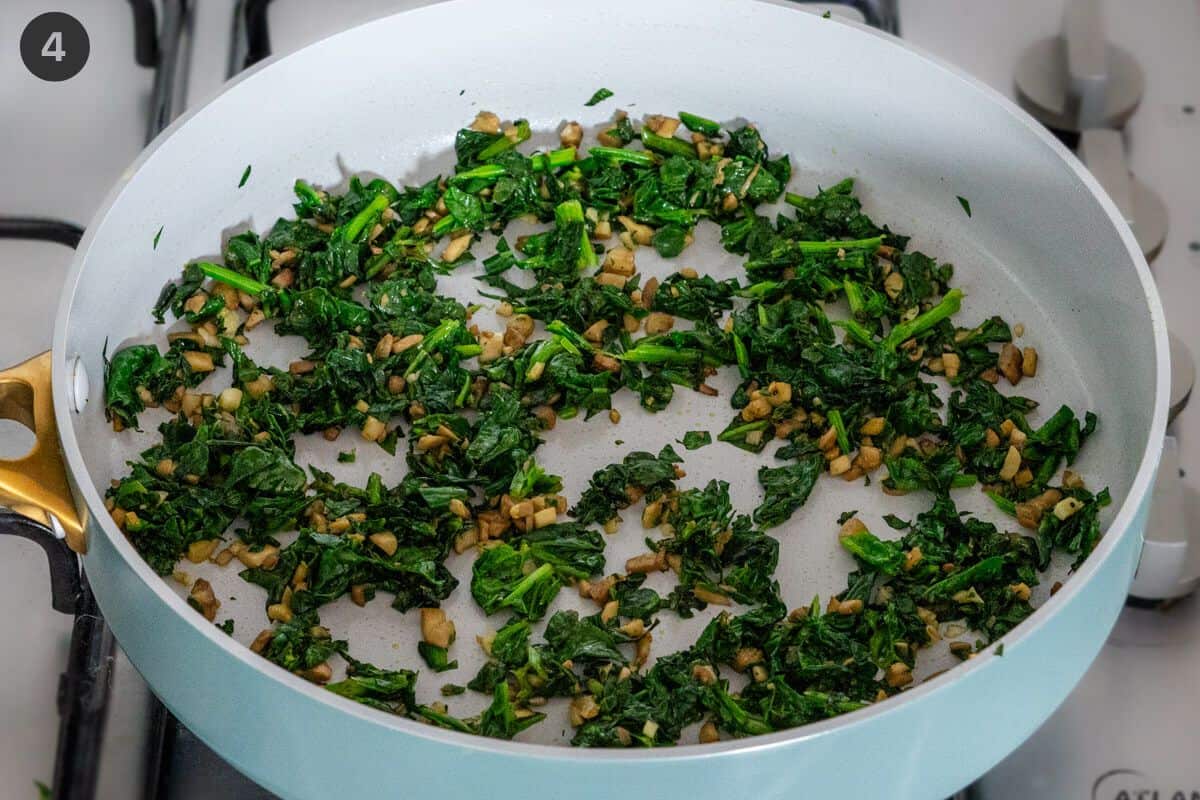 Spinach added to pan with mushrooms