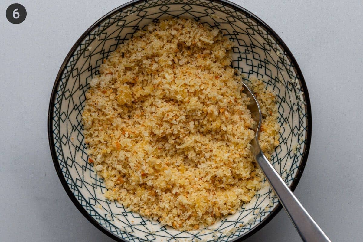 Breadcrumb mixture made in a small bowl