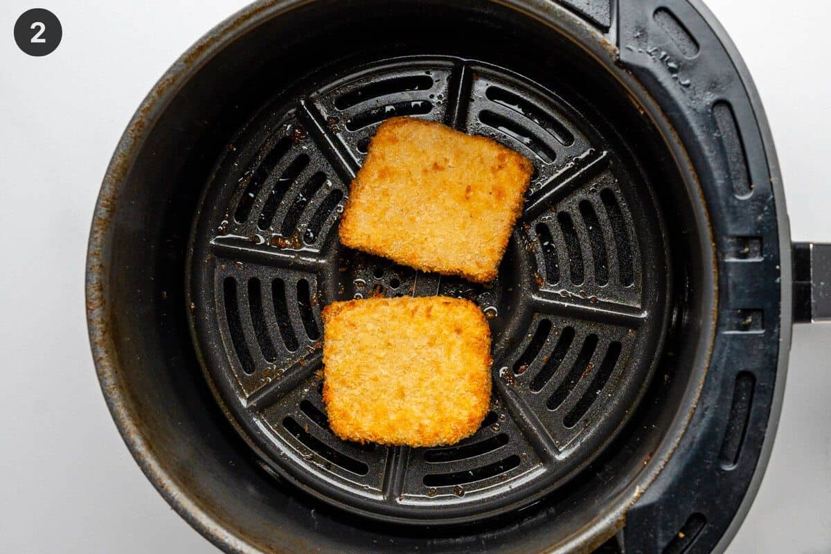 Tofu pieces cooked in the air fryer