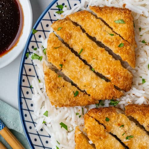 Tofu Katsu with tonkatsu sauce and white rice